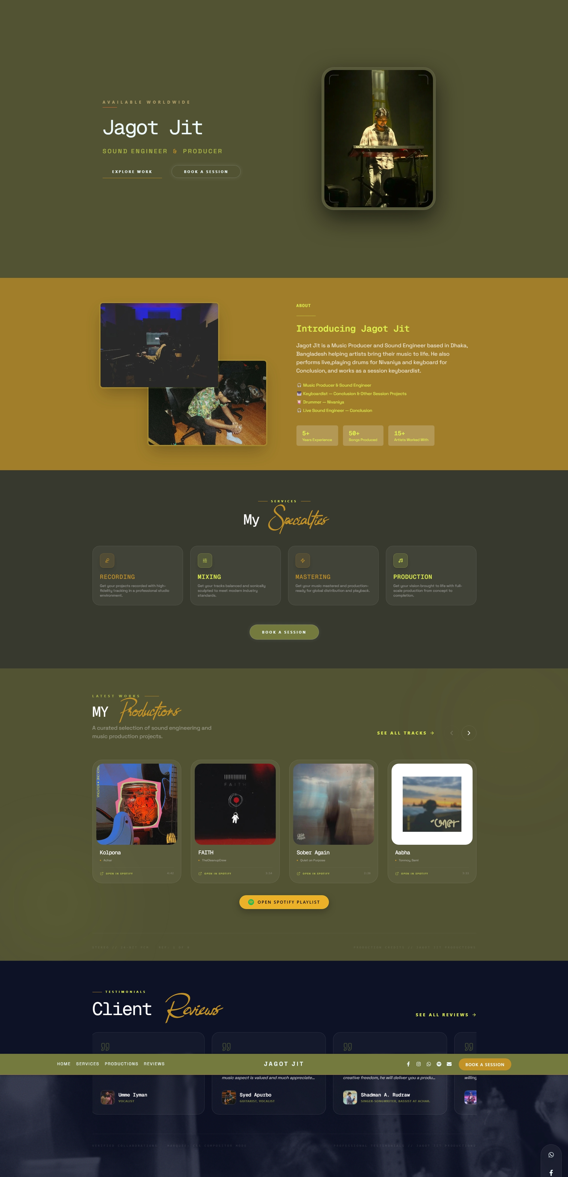 Jagot Jit Productions - Sound Engineer Portfolio